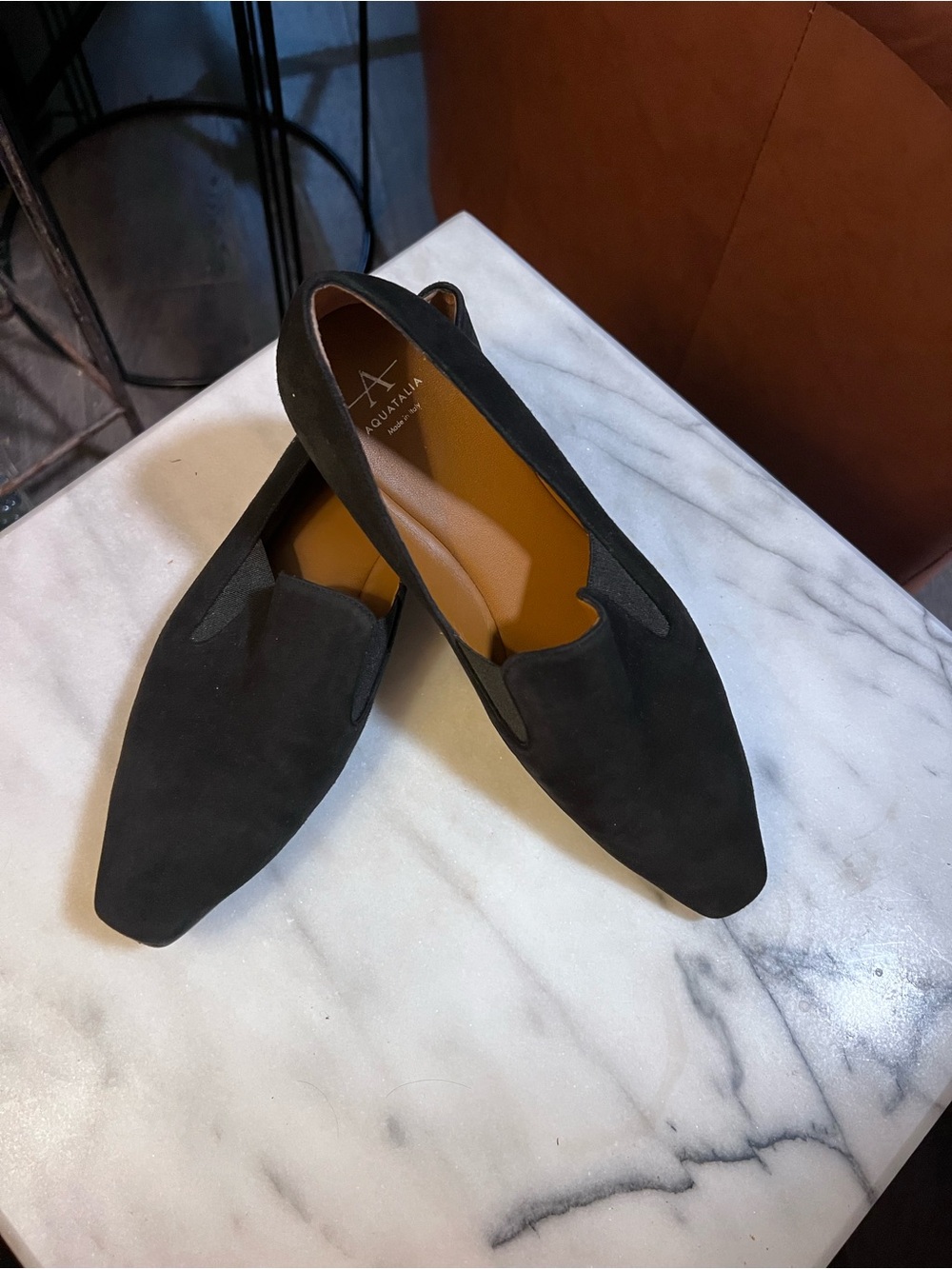 Aquatalia Black Suede Slip-On Loafers, made in Italy